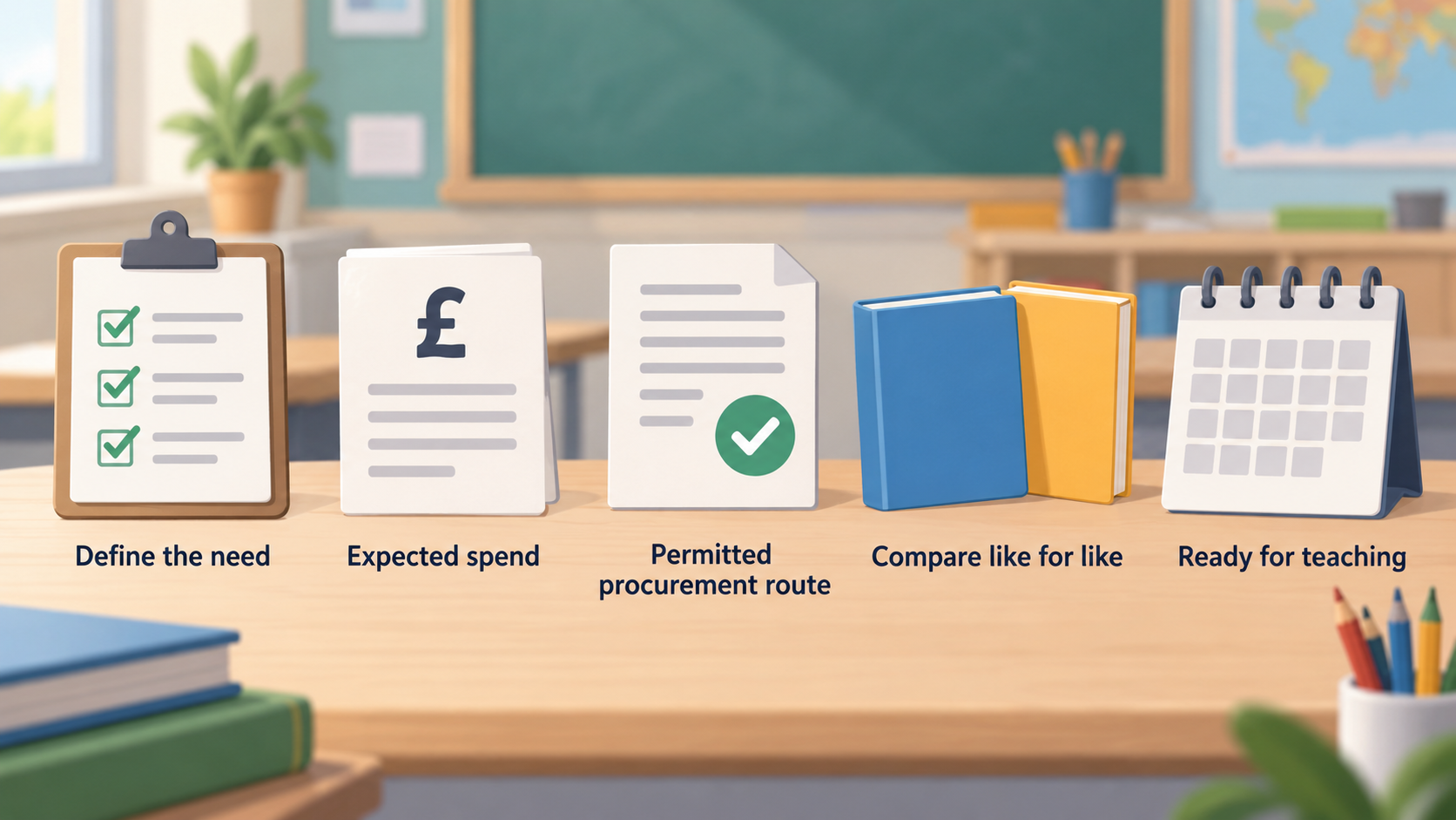 Show one numbered checklist of the article’s stated sequence: define the need and expected spend, identify a permitted route, then compare offers.