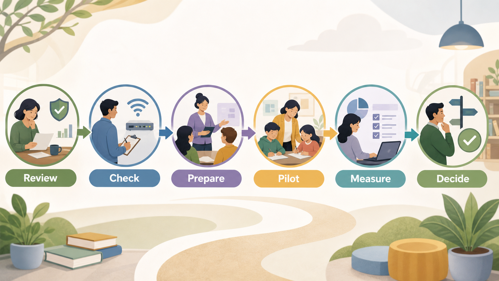 Make responsible adoption concrete by connecting school readiness checks to a small, measurable pilot